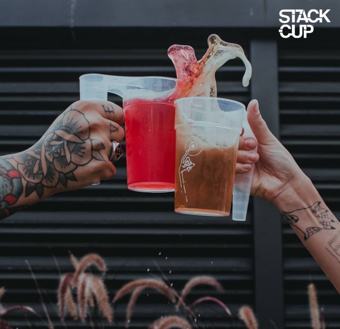 Event attendees toasting with eco-friendly printed cups